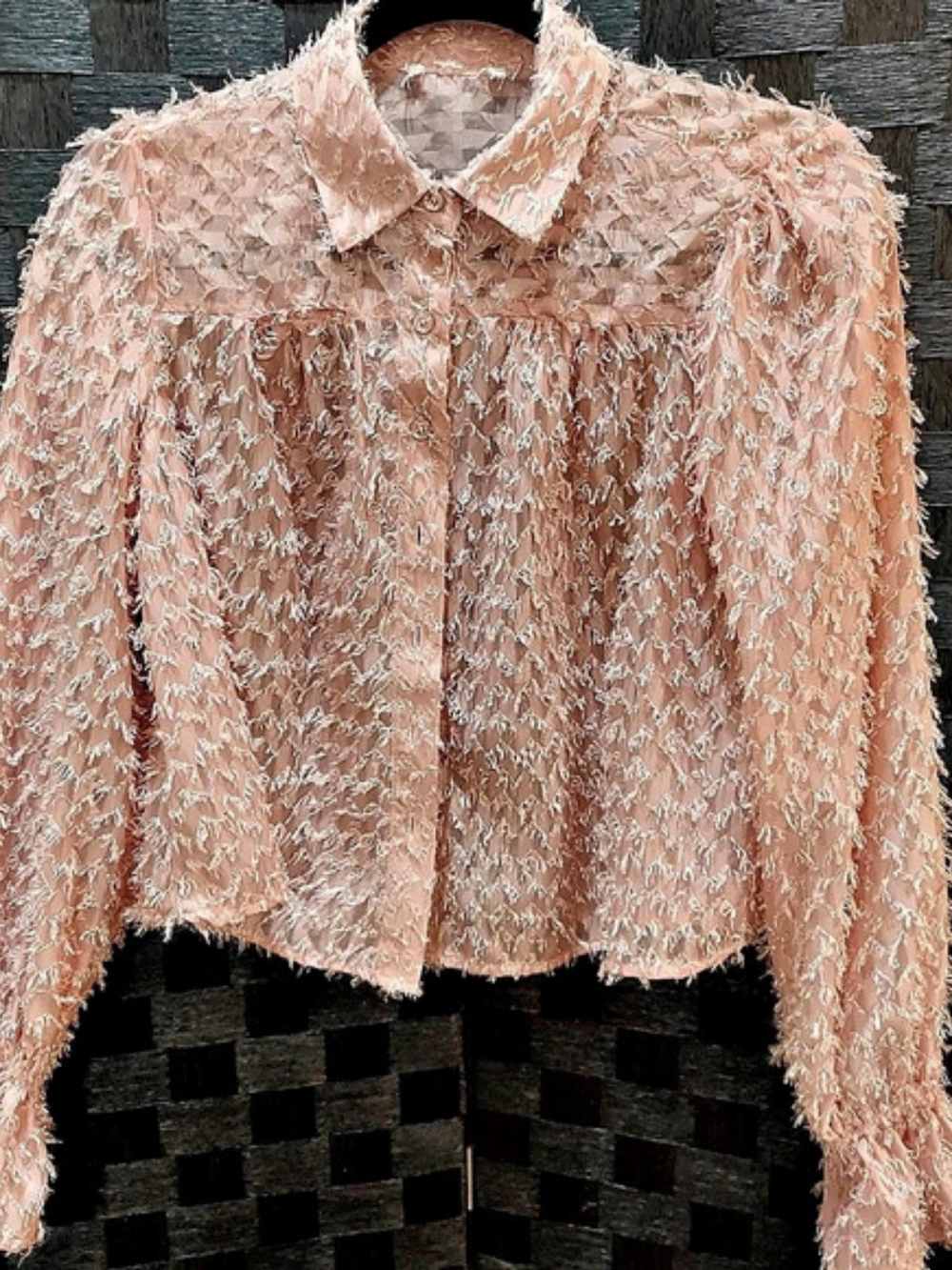 Pink Textured Button-Down Blouse